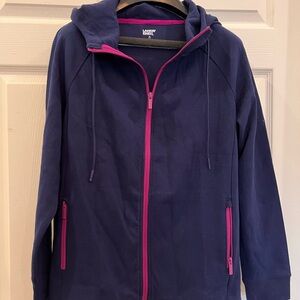 Lands' End navy zip-up hoodie with magenta trim size Medium (10-12) NWOT